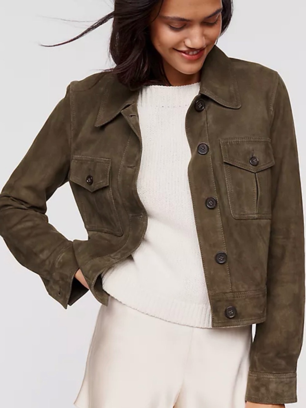Frye Olive Green Suede Button-Front Trucker Jacket Large